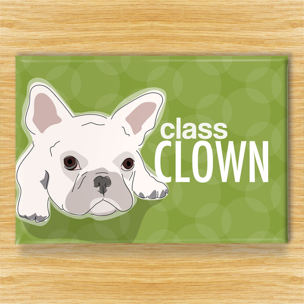 French Bulldog Magnet - Class Clown - White Frenchie