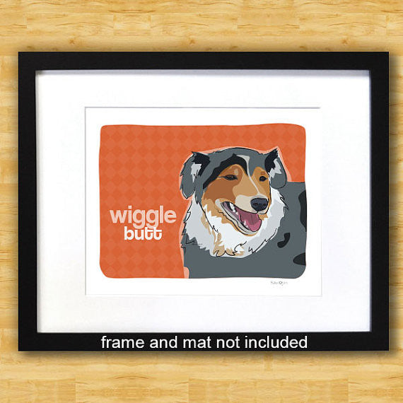 Australian Shepherd Art Print - Wiggle Butt - Blue Merle Aussie