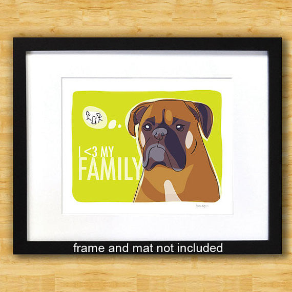 Boxer Dog Art Print - I Heart My Family
