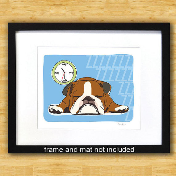 Bulldog Art Print - Nap - Brown and White