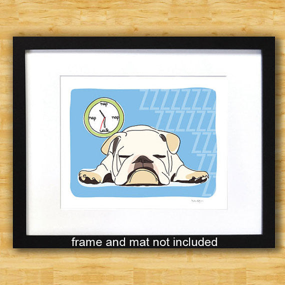 Bulldog Art Print - Nap - White
