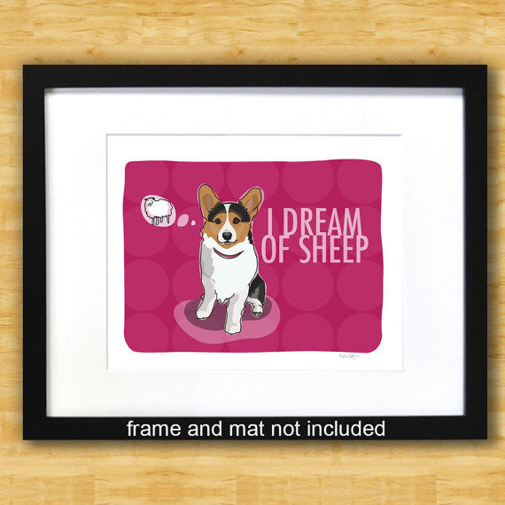 Corgi Art Print - I Dream of Sheep - Tricolor Corgi