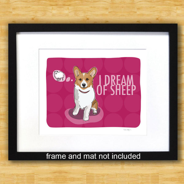 Corgi Art Print - I Dream of Sheep - Red Corgi