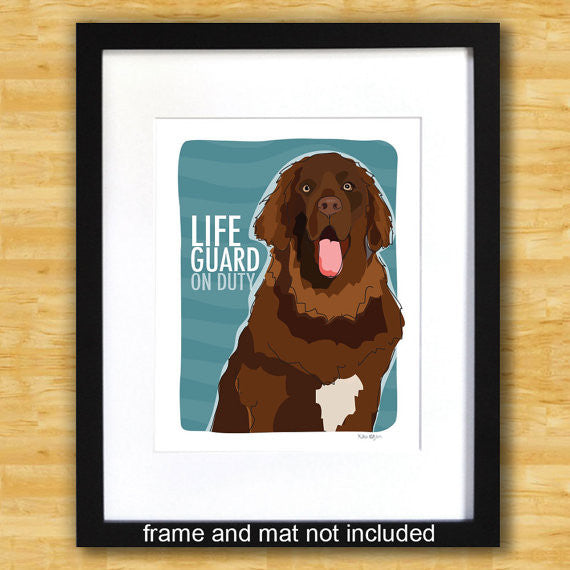 Newfoundland Art Print - Lifeguard on Duty - Brown Newfie