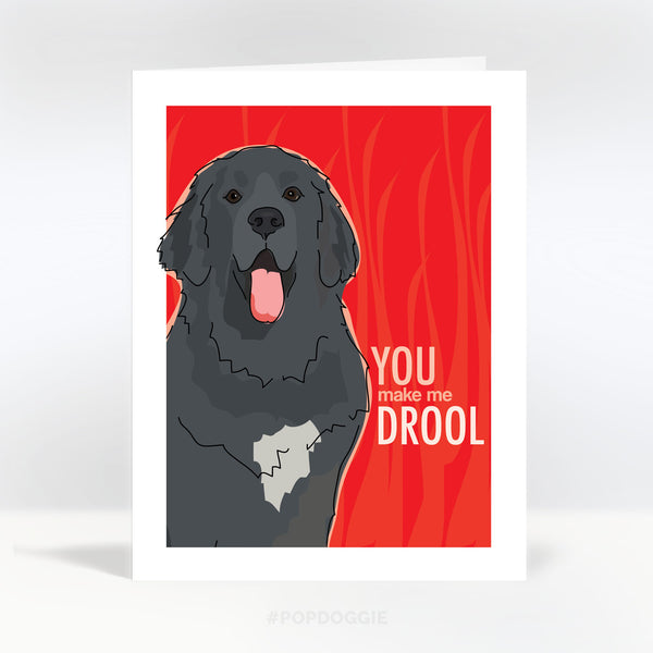 Newfoundland Dog Valentines Card - You Make Me Drool - Black Newfie