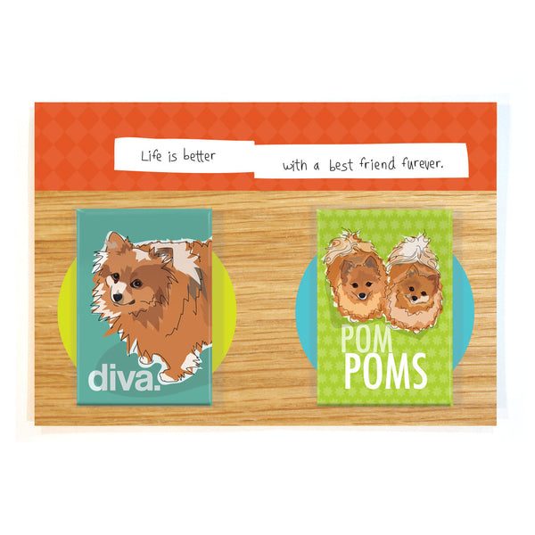 Pomeranian Dog Magnet Four Pack